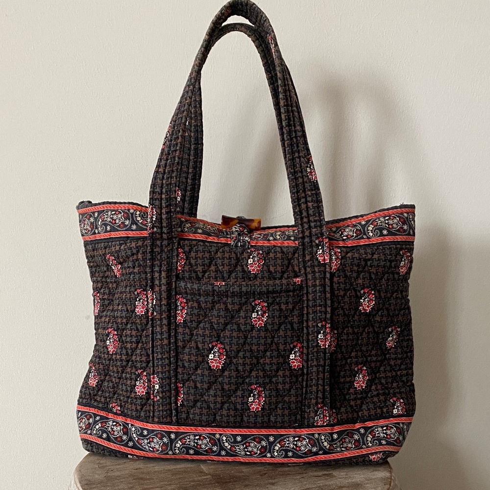 Vera Bradley Brown and Red Paisley Print Quilted Toggle Tote
